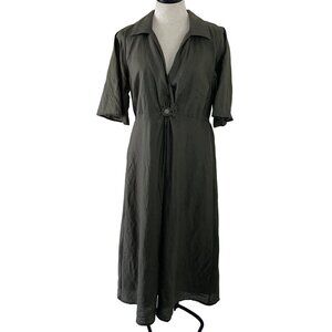 Country Road Womens Dress Size 14 Olive Cut Out Midi Elasticized Waist Collared